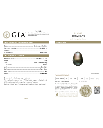 9mm+ fine  grade Tahitian Black Pearl, French Polynesia  